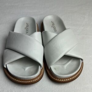 J/SLIDES White and Brown Mules with Cork Sole